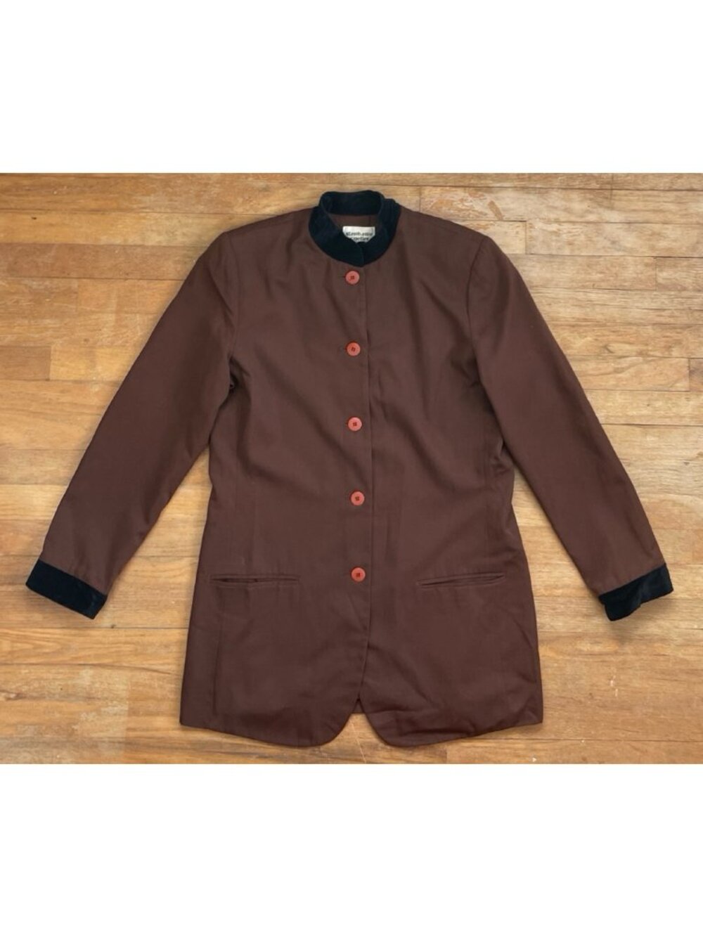 Vintage Velvet Collar Blazer Womens Size Large 80s Twill Brown Long Sport Jacket